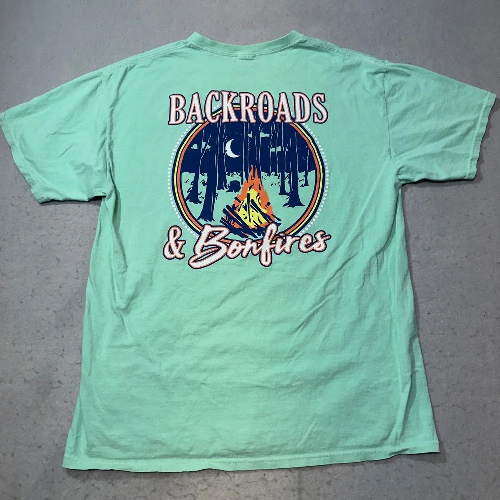 Benny & Belle‎ Backroads & Bonfires Mint Green Graphic T-Shirt Men Large Cotton